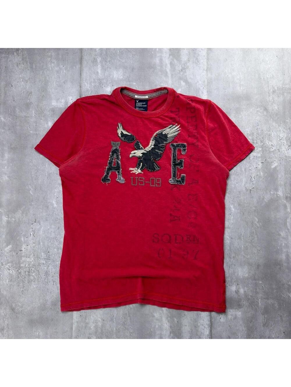 Y2K Red American Eagle Grunge Gothic Distressed T-Shirt